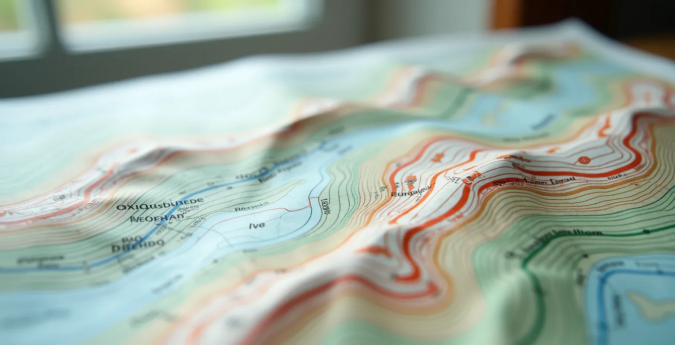 Vue macro détaillée d'une carte routière avec marquages colorés pour les difficultés