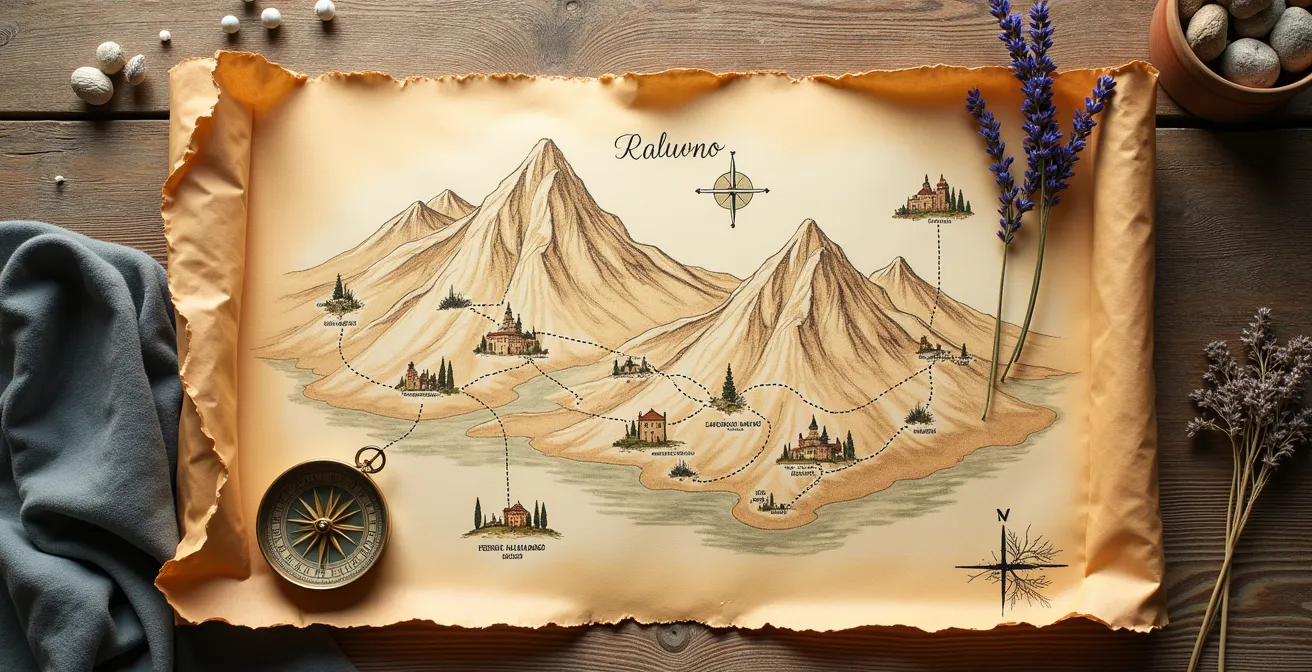 Carte stylisée montrant un circuit reliant plusieurs villages perchés secrets de Haute-Provence