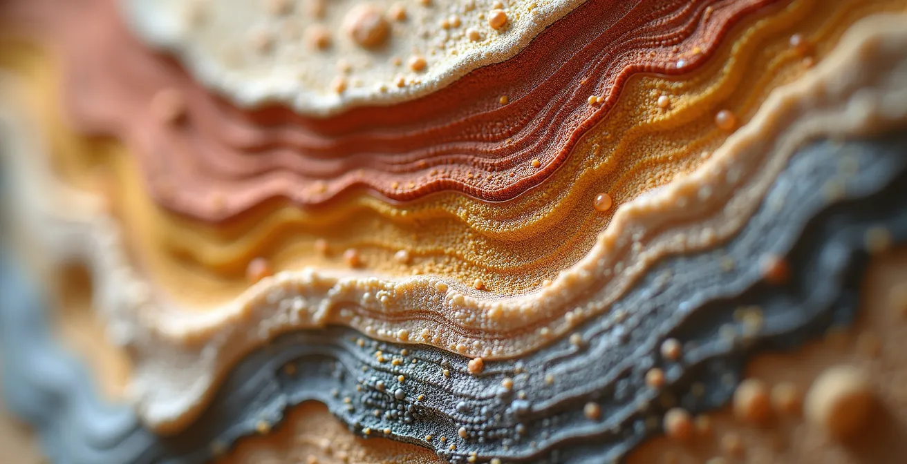 Détail macro des strates géologiques dans le grès d'Annot montrant les couches de sédimentation