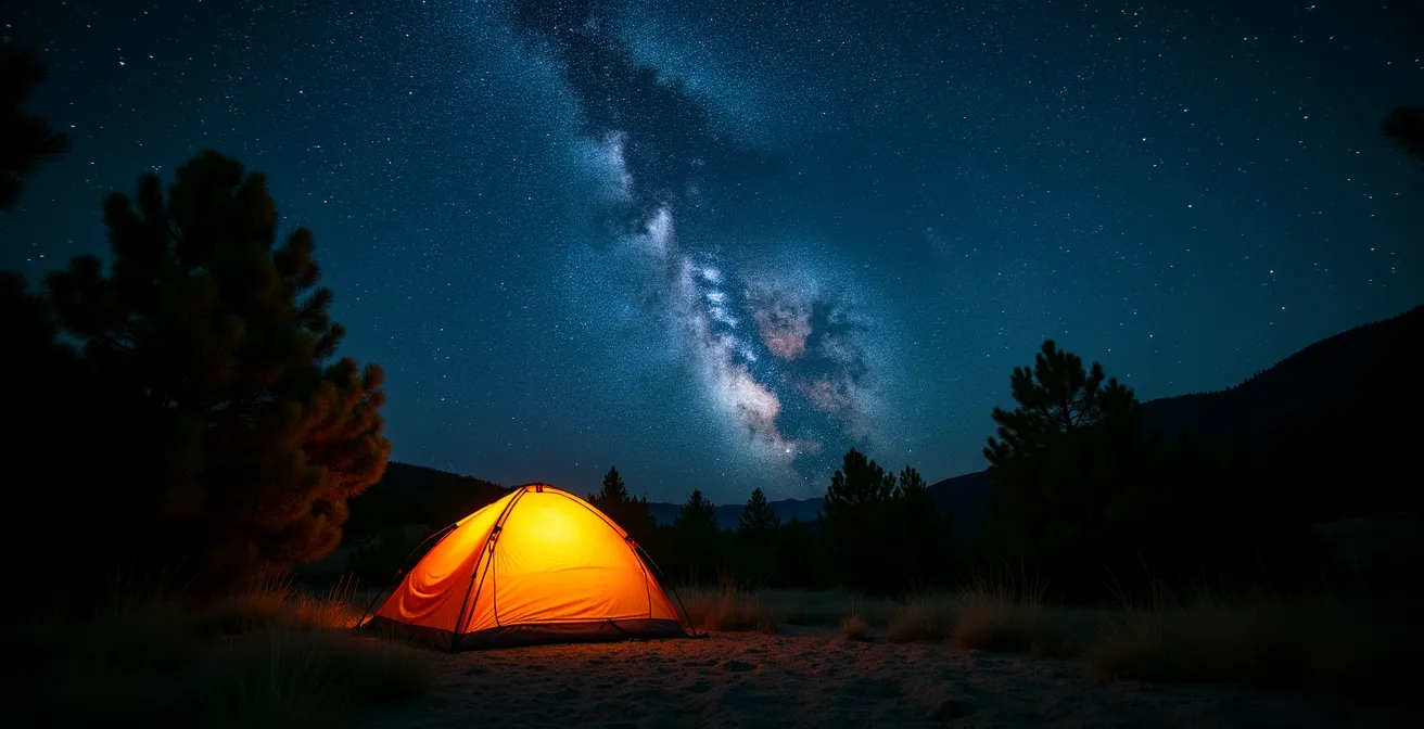 Ciel étoilé au-dessus d'un camping dans les Alpes-de-Haute-Provence