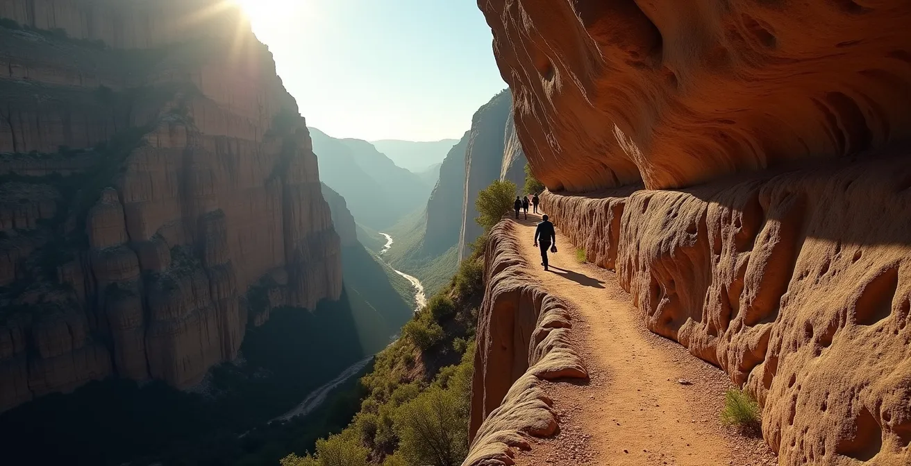 Sentier étroit du Blanc-Martel serpentant le long des parois du canyon