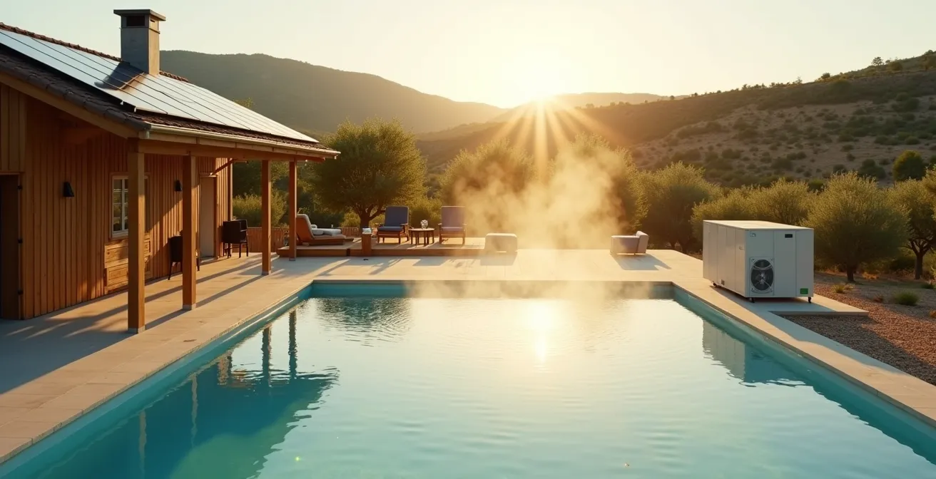 Système de chauffage solaire et pompe à chaleur pour piscine de camping en Provence