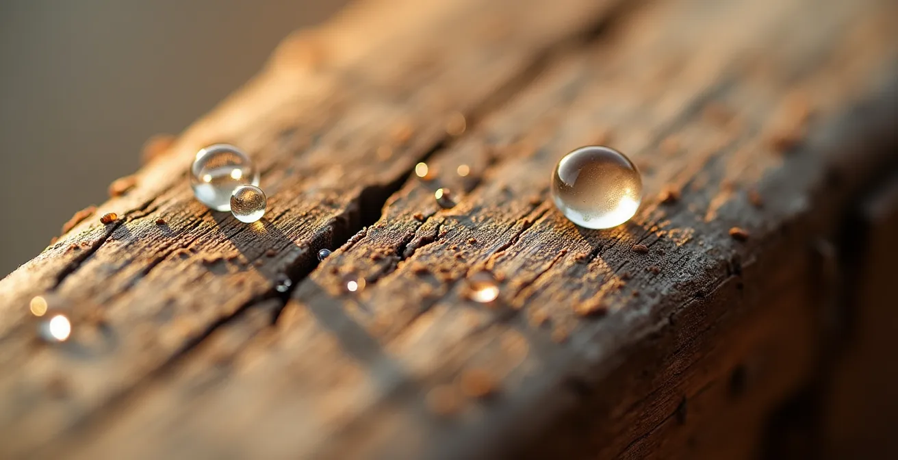 Détail macro de la jonction entre structure bois et toile dans une tente lodge